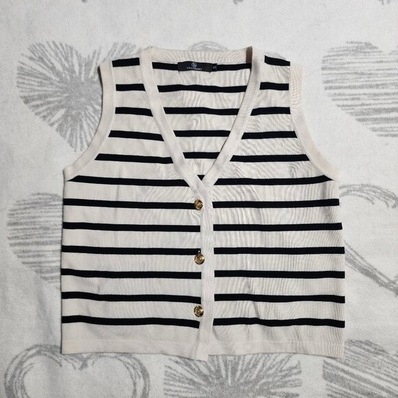 Lillusory Cream and Black Women's Striped Sweater Vest with Buttons‎ Sz S - Picture 1 of 4